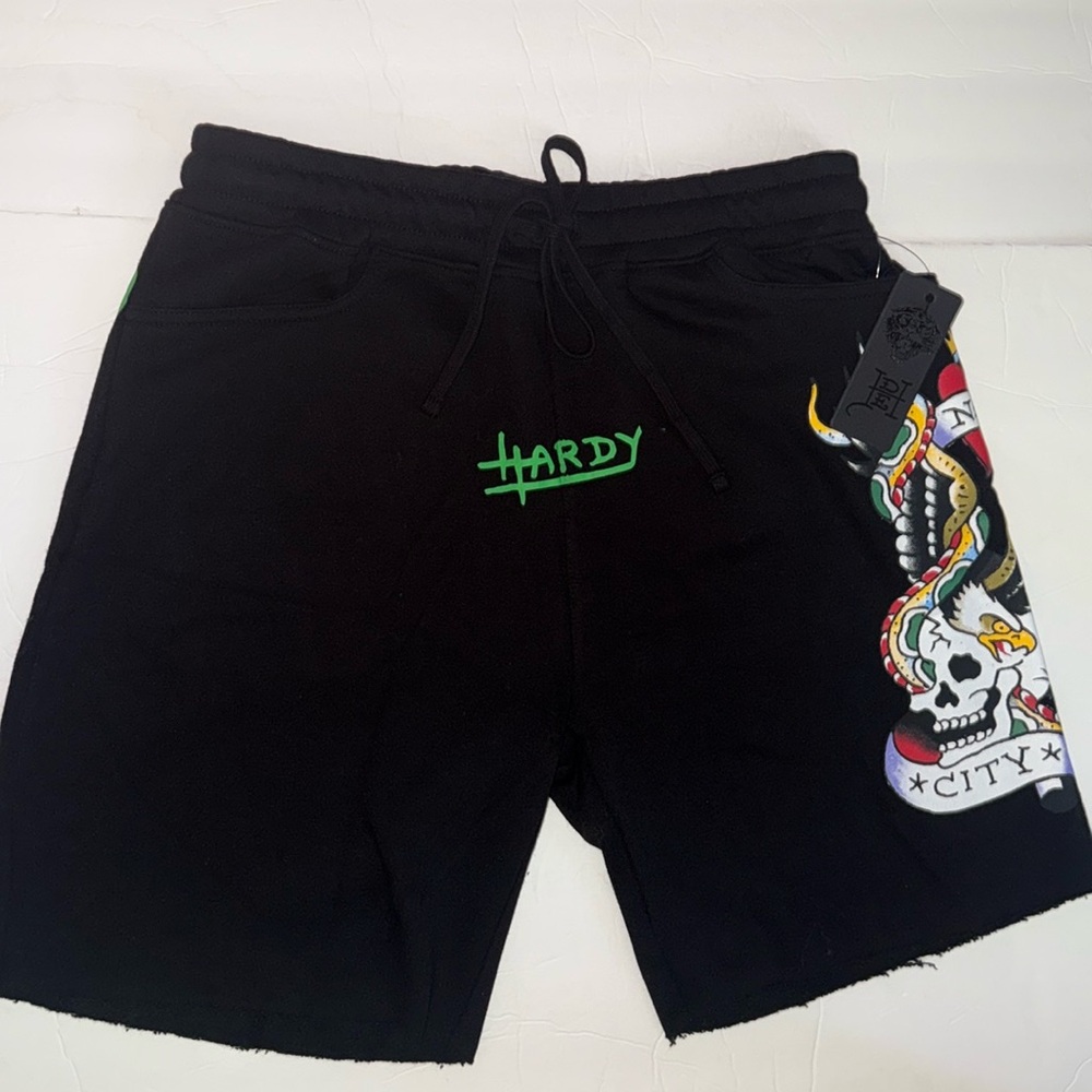 NWT Ed Hardy Blue Men’s Fleece Short NYC/Eagle/Skull/Snake/Heart Black Size M